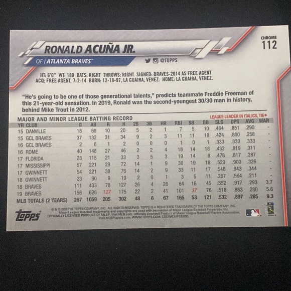 Ronald Acuna Jr - 2020 topps chrome - Picture 2 of 2